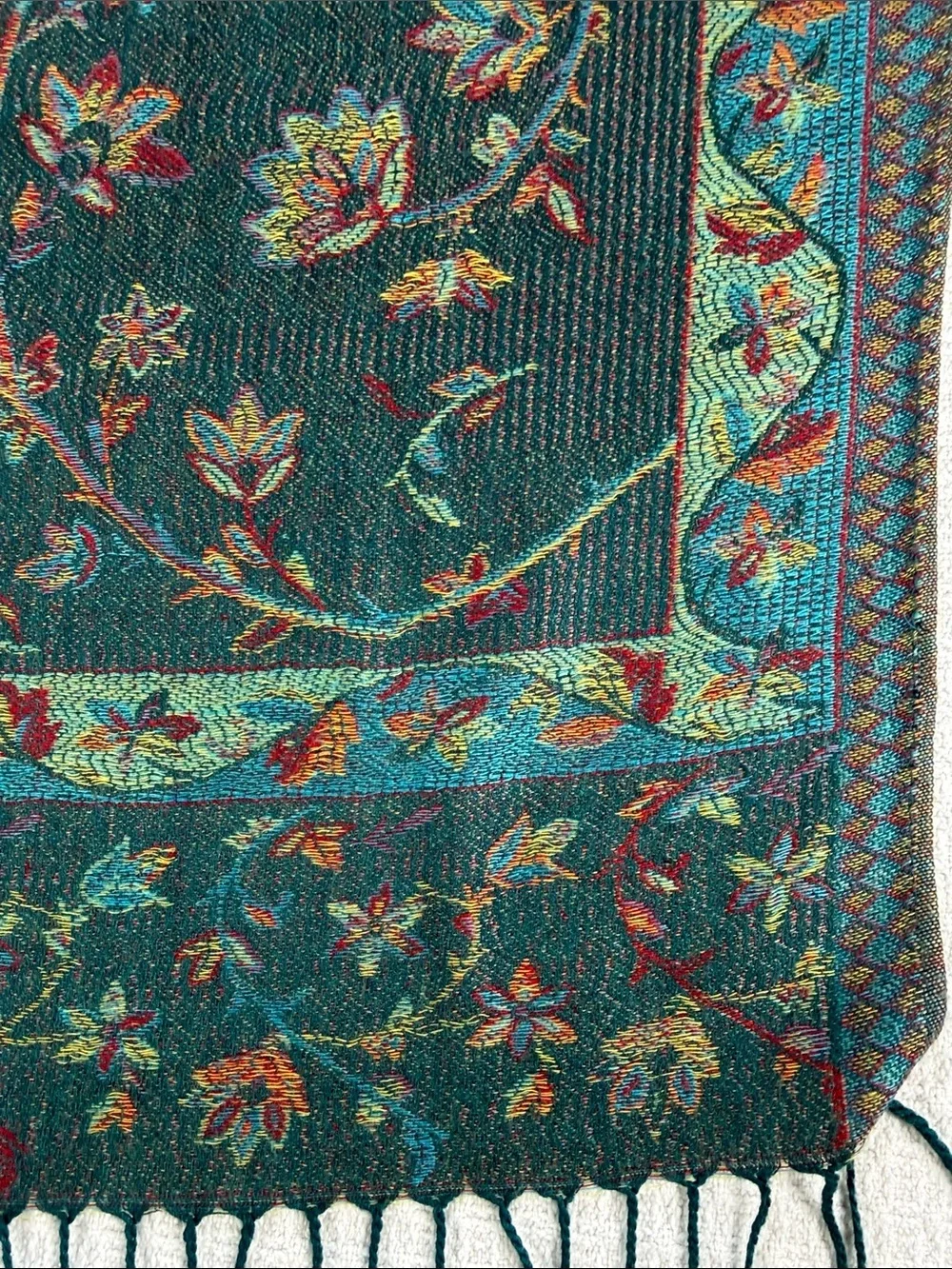 Teal, burgundy maroon and gold paisley print scarf/shawl pashmina